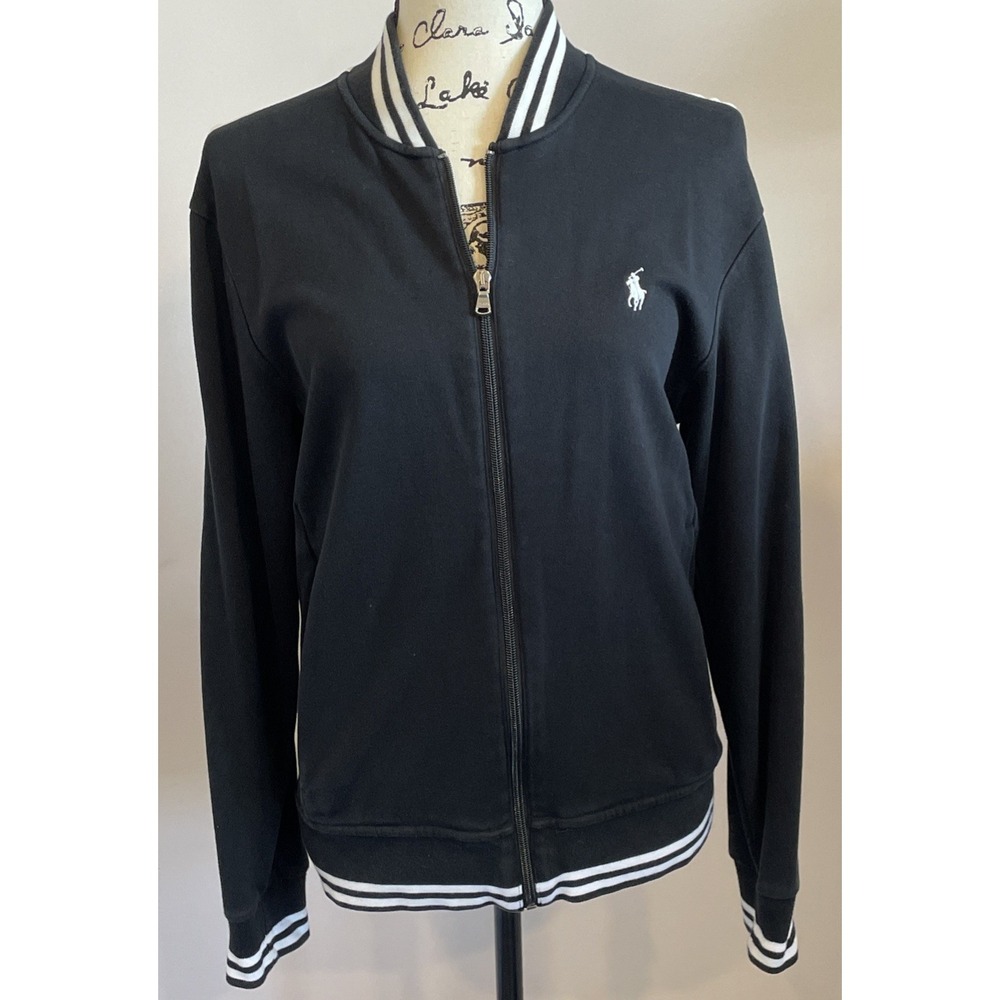 Polo Ralph Lauren Baseball Track Jacket Size S Athliesure Black Cotton Full Zip - Picture 7 of 16